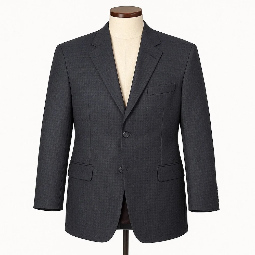 Emanuel Ungaro Men's Blue‎ 100% Wool Houndstooth Blazer Suit Jacket Size 42L